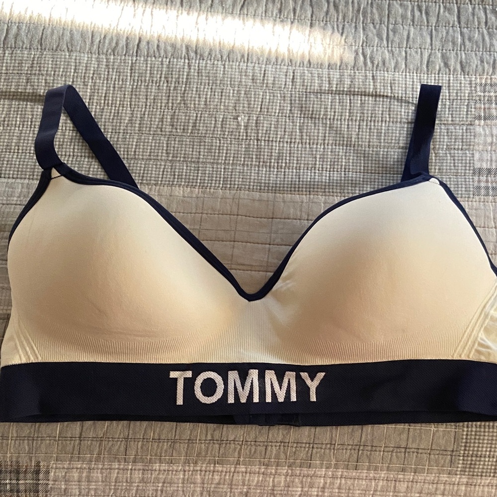 Tommy Hilfiger Navy and Cream Women's Bra